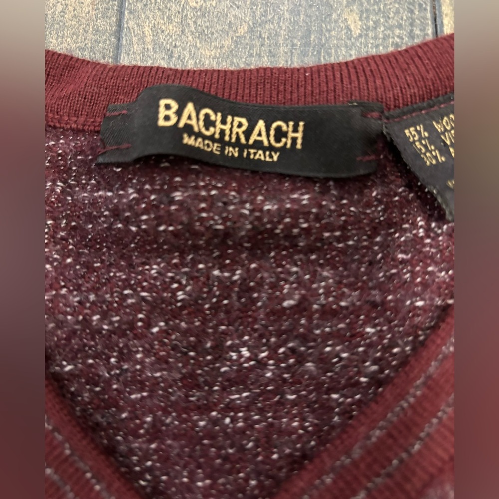 Bachrach Size Large V Neck Maroon Sweater Made in Italy Wool Blend - Picture 4 of 10
